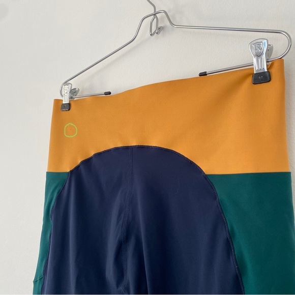 Sweaty Betty Power Block High Waist 7/8 Leggings Navy Blue Neon Yellow size 14 - Picture 9 of 12